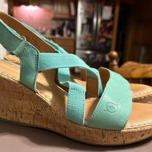Turquoise Born wedge sandal leather size 9.5